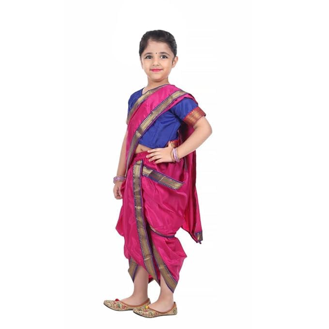 ShopGlobal Marathi Lavani Saree for Girls Kids Folk Dance Lavni Dress Kids Costume Wear - Image 4