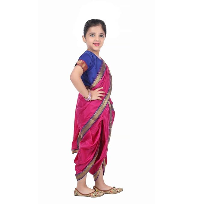 ShopGlobal Marathi Lavani Saree for Girls Kids Folk Dance Lavni Dress Kids Costume Wear - Image 2
