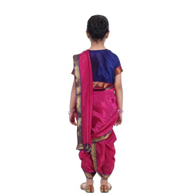 ShopGlobal Marathi Lavani Saree for Girls Kids Folk Dance Lavni Dress Kids Costume Wear - Image 3