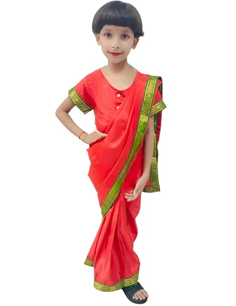 BookMyCostume Teacher Red Saari Profession Kids & Adults Fancy Dress Costume 2-3 years - Image 10