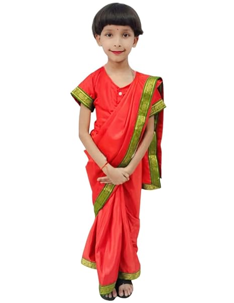 BookMyCostume Teacher Red Saari Profession Kids & Adults Fancy Dress Costume 2-3 years