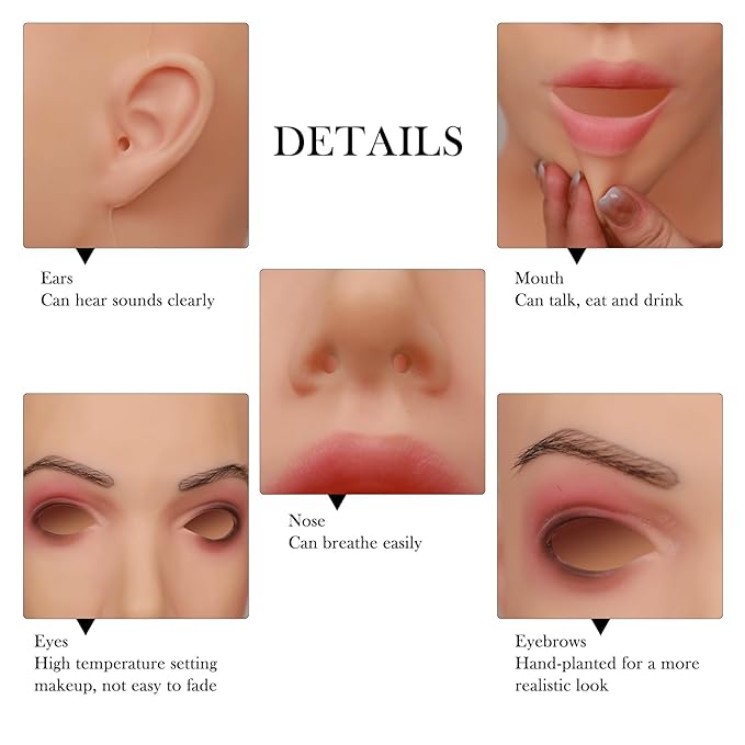 MOTLEYBEAN Silicone Mask Realistic Female Mask Beauty Face With Neck for Halloween Crossdresser Cosplay - Image 5