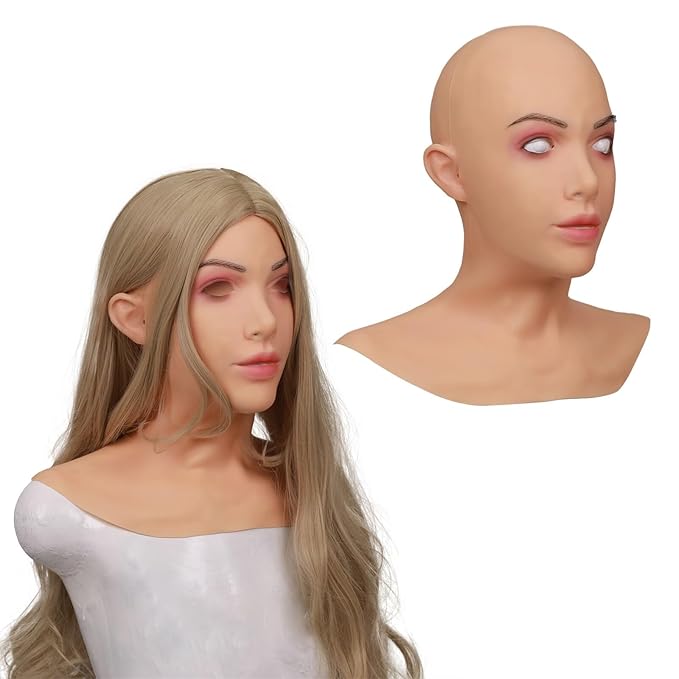 MOTLEYBEAN Silicone Mask Realistic Female Mask Beauty Face With Neck for Halloween Crossdresser Cosplay