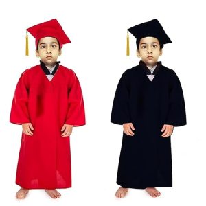 KMEXIM Black & Red Combo Children's Graduation Gown with Cap and Tassel, Black, Academic Ceremonial Dress For Kids