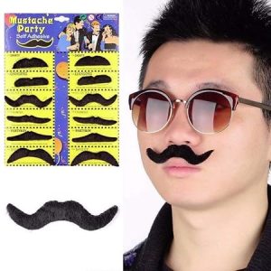 Jamboree 12 PCS Self Adhesive Fake Mustache - Premium Novelty Mustache for Kids Adult, Birthday and Hawaiian Costume (Mustache) (Black)