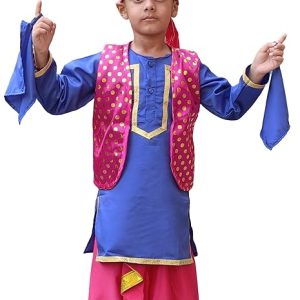 Fancy Design Hub, Punjabi Bhangra Dance Dress/Costume for Boy, Kids Fancy Dress, Fancy Dresses for Annual Function,School Competitions, Baisakhi,[Blue & Magenta Color]
