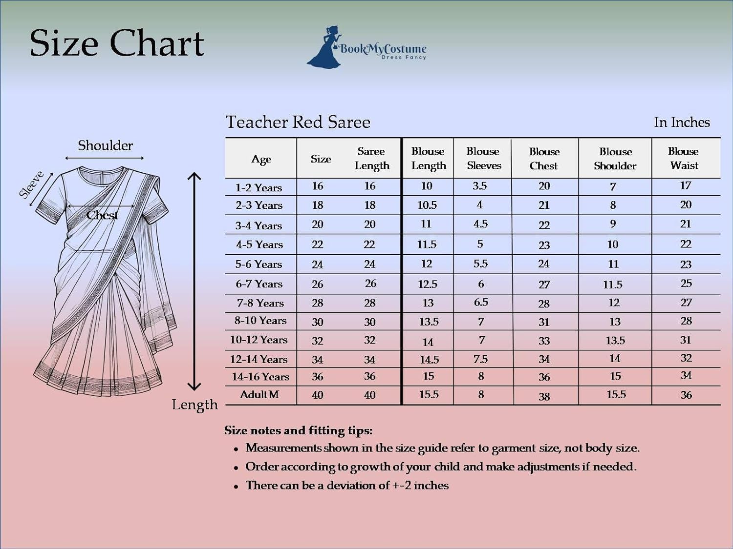 BookMyCostume Teacher Red Saari Profession Kids & Adults Fancy Dress Costume 2-3 years - Image 9